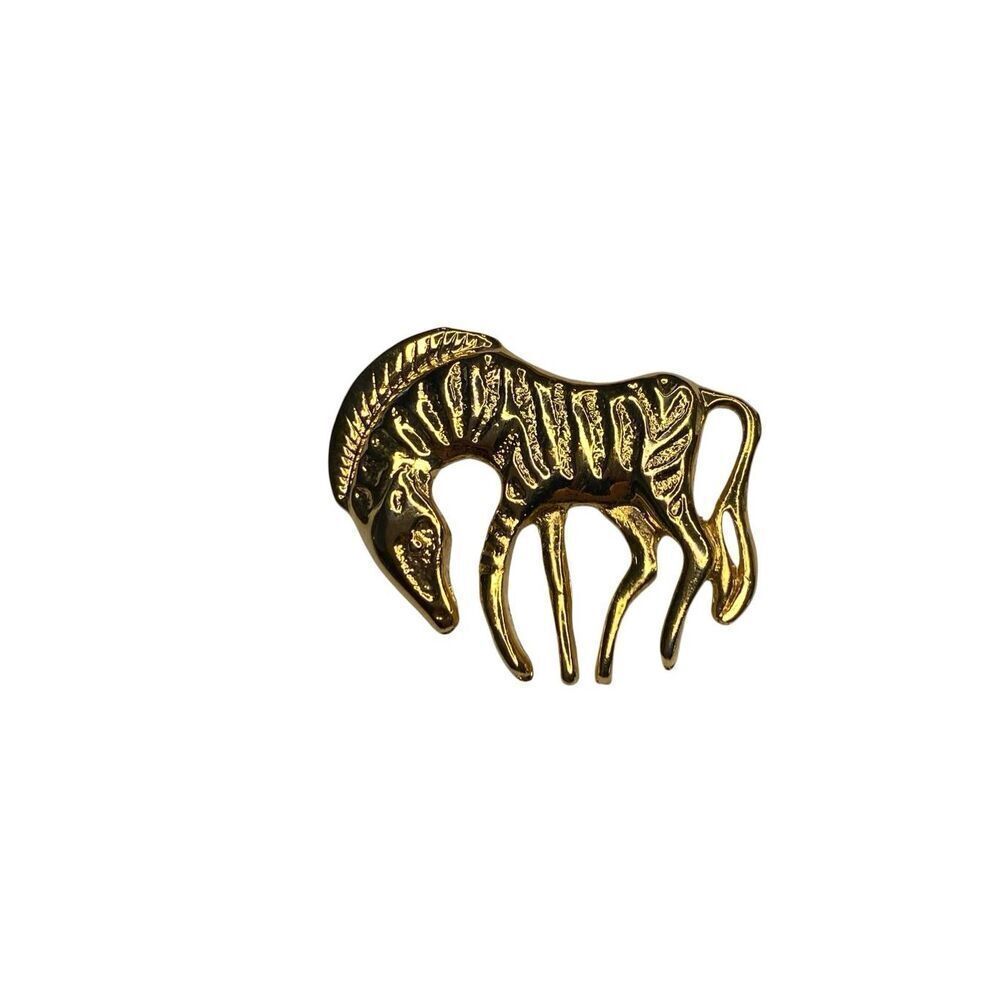 Vintage Gold Tone Abstract Horse Brooch Missing Pin Metal Animal Jewelry Gift